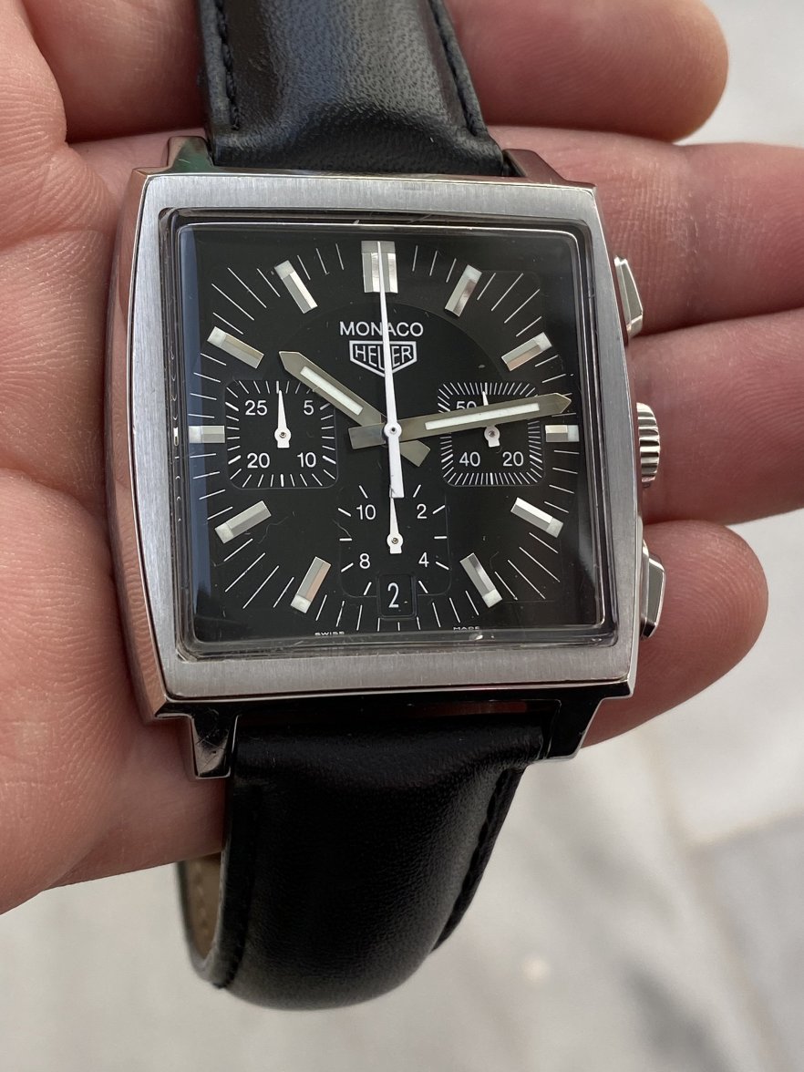 SOLD Heuer Monaco re edition full set CS2111 black dial 38x38